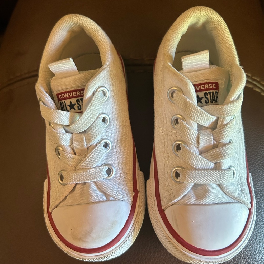 Converse Kids White Low-Top Sneakers with Red Stripe